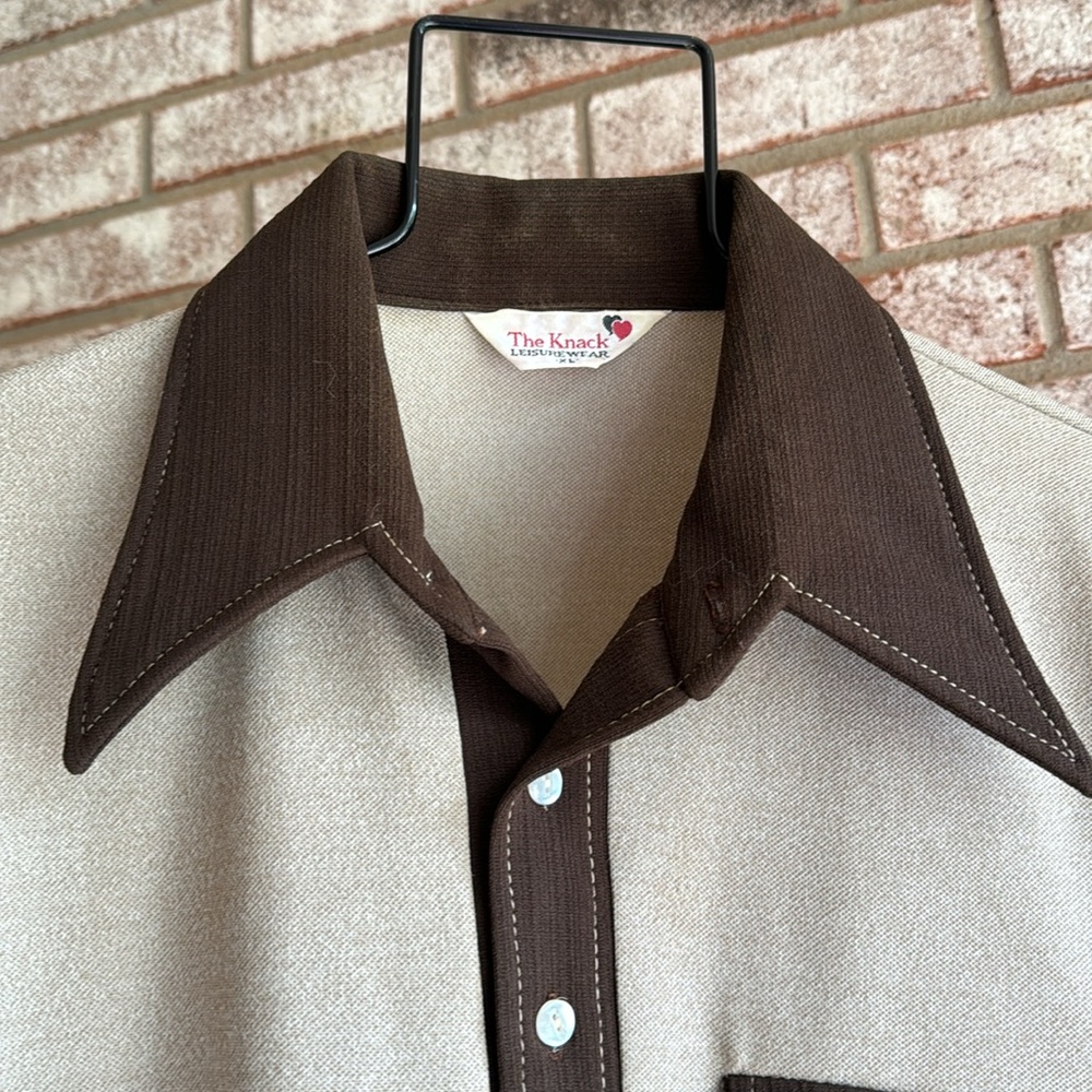 Single Needle Vintage Big Collar 70s Shirt The Knack Leisurewear Tan Brown
